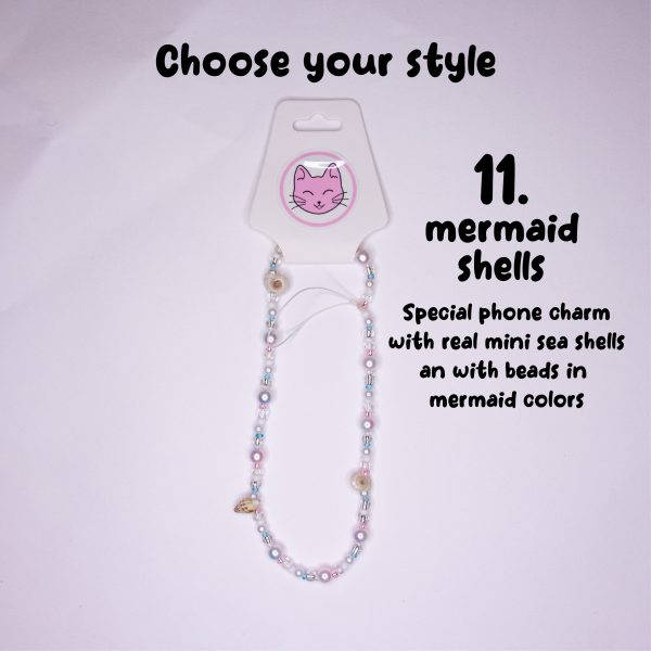 Phone Charm with real sea shells and mermaid colors pink and blue