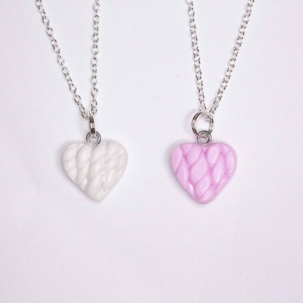 Cute necklace with pink and white heart for girls, teens and women.