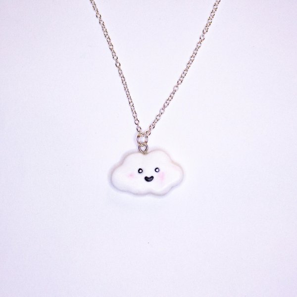 Cute necklace with cloud made from polymer clay.