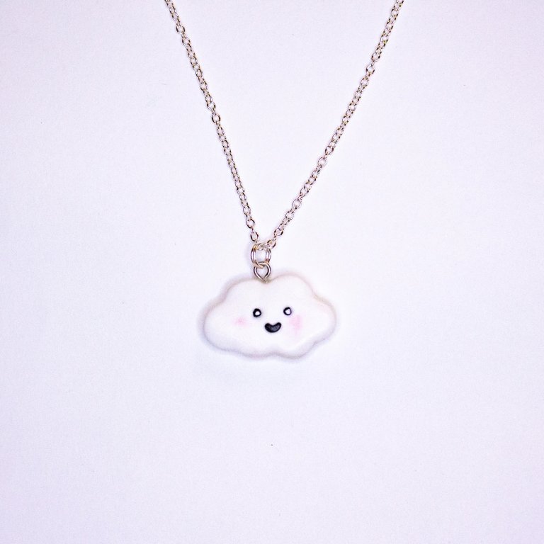 Cute necklace with cloud made from polymer clay.